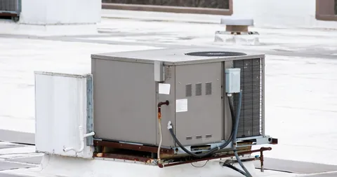 A commercial rooftop HVAC unit on a flat roof