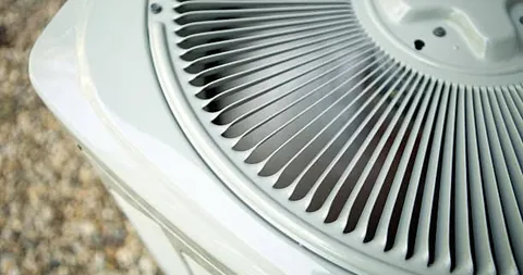 Top-down view of a package unit’s fan and coil